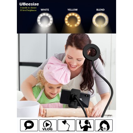 Selfie Ring Light z oświetleniem LED, kontrolą jasności + elastycznymi ramionami